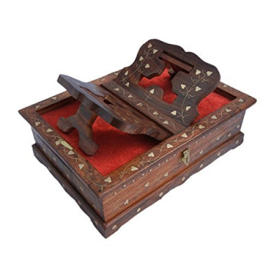 Wooden Hand Carved Holy Book Stand and Box With Brass Work Wooden Hand Carved Holy Book Stand and Box With Brass Work